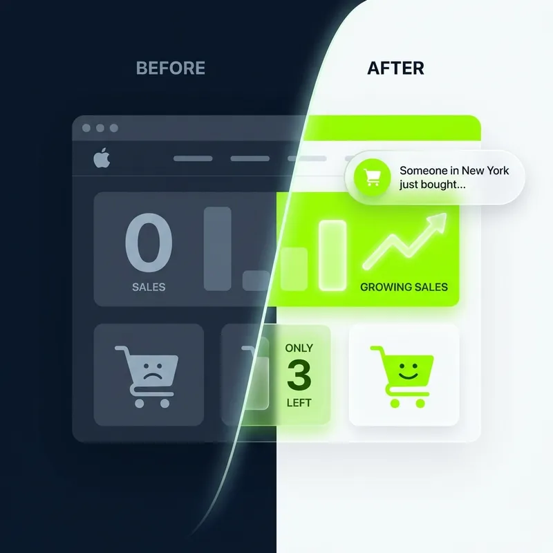 Shopify store conversion rate optimization before and after using FOMO Gen