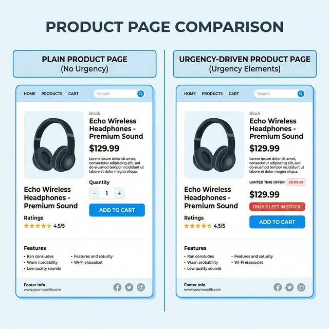 Shopify product page before and after adding a low stock alert showing the difference in urgency