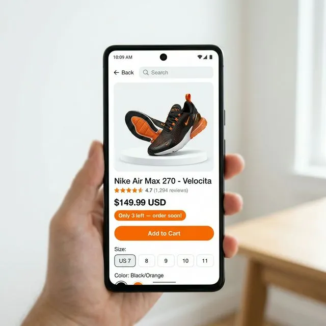 Mobile Shopify product page showing a low stock alert badge reading "Only 3 left — order soon" above the add to cart button